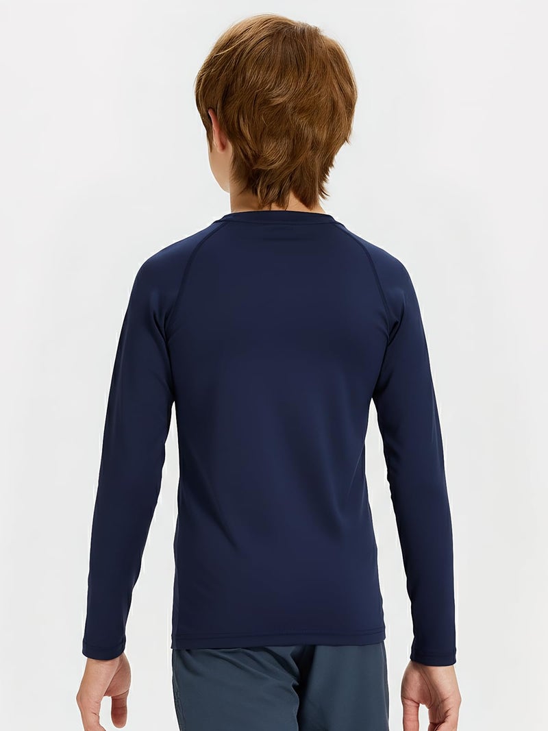 DEVOROPA Youth Boys Compression Shirt Long Sleeve Football Baseball Undershirt Quick Dry Sports Baselayer Navy S - Image 3